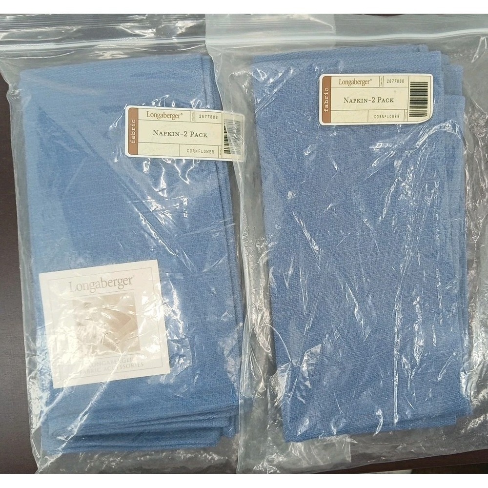 Longeberger Sets New Cornflower Blue Napkins, New In Package Retired 4 Piece